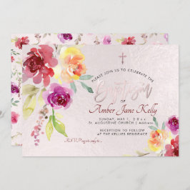 PixDezines水彩花バラ洗礼 招待状