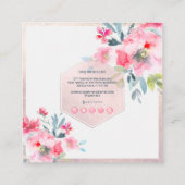 PixDezines水彩花ピンク赤面 スクエア名刺 (裏面)