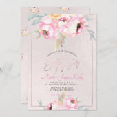 PixDezines水彩花牡丹バプテスマ 招待状 (正面/裏面)