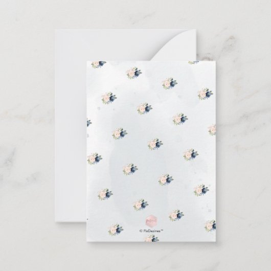 PixDezines水彩花赤面ネイビーブルー ノートカード (裏面)