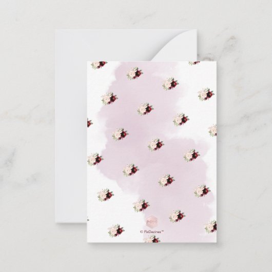 PixDezines水彩花赤面ピンクブルゴーニュ ノートカード (裏面)