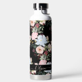 PixDezines水彩花赤面ブルー ウォーターボトル (左面)