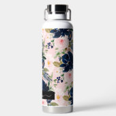 PixDezines水彩花赤面海軍 ウォーターボトル (背面)