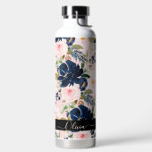 PixDezines水彩花赤面海軍 ウォーターボトル (左面)