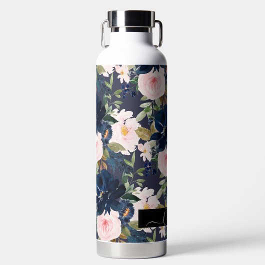 PixDezines水彩花赤面海軍 ウォーターボトル (正面)