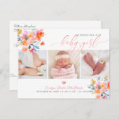 PixDezines水彩花、少女誕生 ポストカード (正面/裏面)