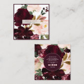 PixDezines水彩花、赤面+ブルゴーニュ スクエア名刺 (正面/裏面)