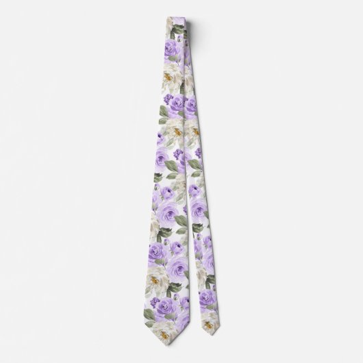 PixDezines水彩薄紫紫バラ ネクタイ (正面)