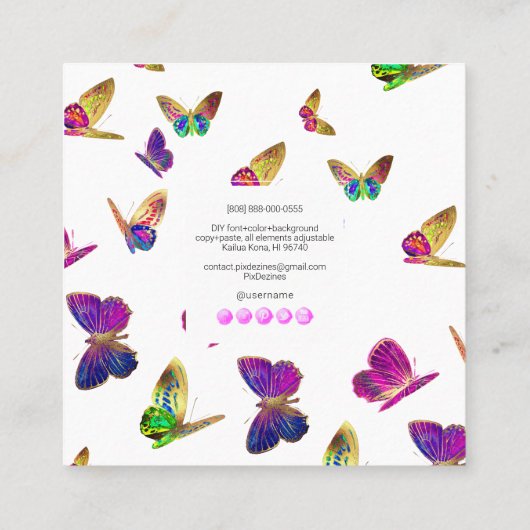 PixDezines水彩蝶 スクエア名刺 (裏面)