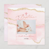 PixDezines水彩赤面アゲート、バプテメファイル 招待状 (正面/裏面)