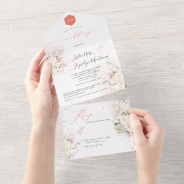 PixDezines水彩赤面クリームバラ オールインワン招待状