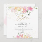 PixDezines水彩赤面スイートピースバプテスマ 招待状 (正面/裏面)