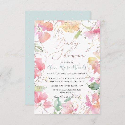 PixDezines水彩赤面スイートピーズベビーシャワー 招待状 (正面/裏面)