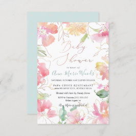 PixDezines水彩赤面スイートピーズベビーシャワー 招待状