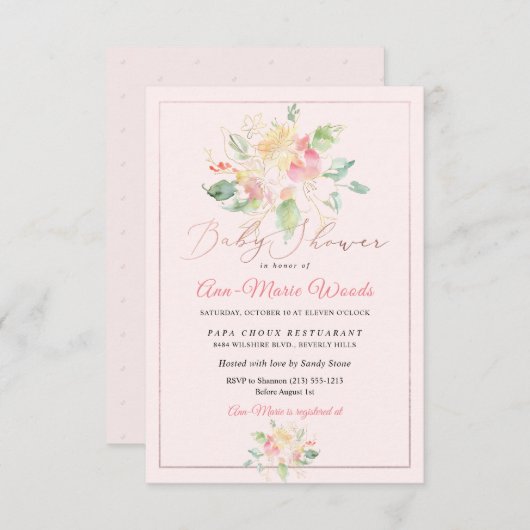PixDezines水彩赤面スイートピーズベビーシャワー 招待状 (正面/裏面)