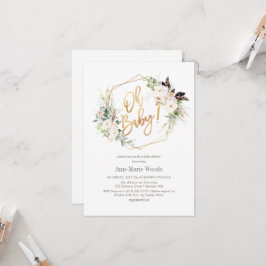 PixDezines水彩赤面バラベビーシャワー 招待状