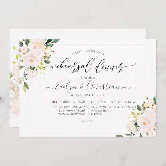 PixDezines水彩赤面バラ 招待状 (正面/裏面)