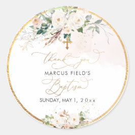 PixDezines水彩赤面ピンクのバラBaptism ラウンドシール