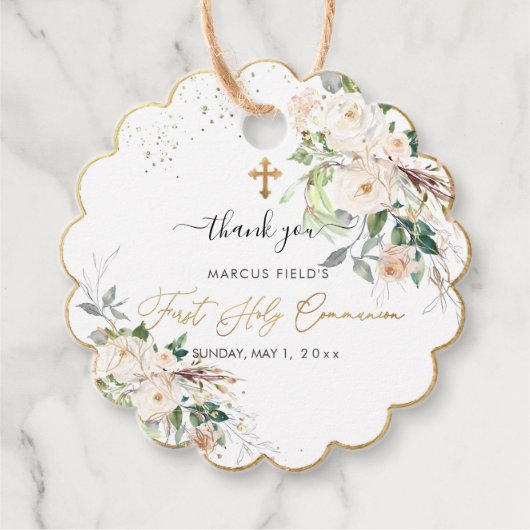 PixDezines水彩赤面ピンクのバラCommunion フェイバータグ (正面)