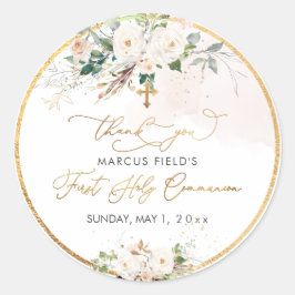 PixDezines水彩赤面ピンクのバラCommunion ラウンドシール