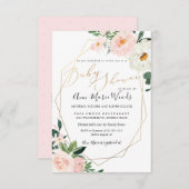 PixDezines水彩赤面ピンクローゼベビーシャワー 招待状 (正面/裏面)