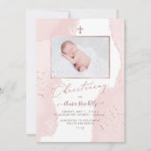 PixDezines水彩赤面ピンク《キリスト教》洗礼式や命名式 招待状 (正面)