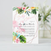 PixDezines水彩赤面フラミンゴスベビーシャワー 招待状 (スタンド正面)