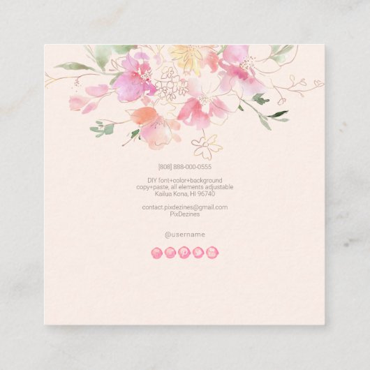 PixDezines水彩赤面ロマエレガントンス スクエア名刺 (裏面)