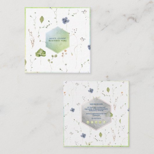 PixDezines水彩野生の花ハニカム スクエア名刺 (正面/裏面)