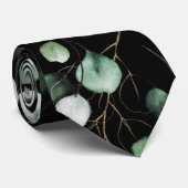 PixDezines水彩金ゴールドグリーンユーカリプタスネック ネクタイ (ロール)