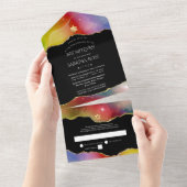 PixDezines水彩銀河系アゲートバルミツワー オールインワン招待状 (貼ってはがせる)