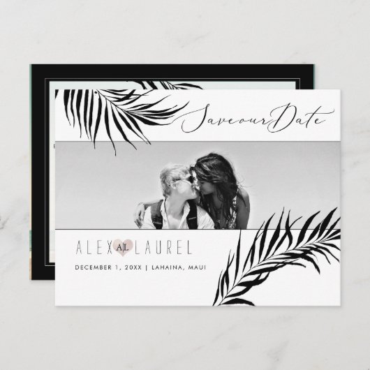 PixDezines水彩黒手のひら、日付を保存 ポストカード (正面/裏面)