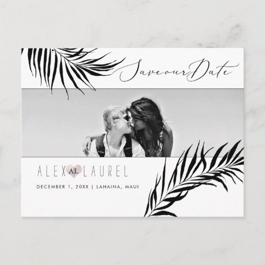 PixDezines水彩黒手のひら、日付を保存 ポストカード (正面)