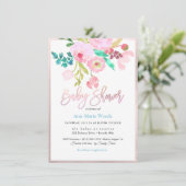 PixDezines水彩、ピンクのランナキュラス赤ちゃんシャワー 招待状 (スタンド正面)