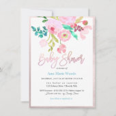 PixDezines水彩、ピンクのランナキュラス赤ちゃんシャワー 招待状 (正面)