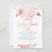 PixDezines水彩、ピンク色の牡丹ベビーシャワー 招待状 (正面)