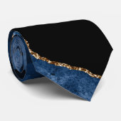 PixDezines水彩Agateブルー+フェイク金ゴールド静脈 ネクタイ (ロール)