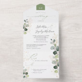 PixDezines水素朴色グリーン金ゴールドユーカリ オールインワン招待状 (内側)