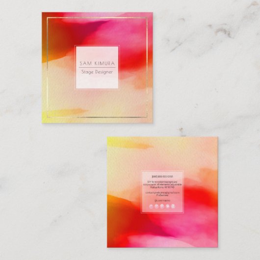 PixDezines水色モダン波、日の出 スクエア名刺 (正面/裏面)
