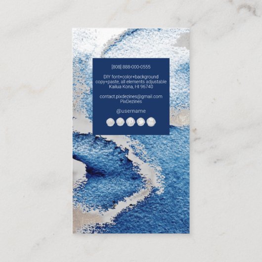 PixDezines水色モダン波、青+シルブ 名刺 (裏面)