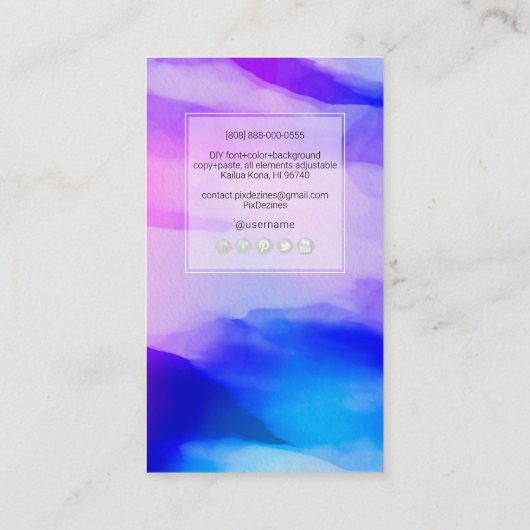 PixDezines水色モダン波、青+紫 名刺 (裏面)