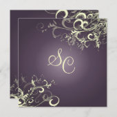 PixDezines濃い紫のプラムバニラスワール 招待状 (正面/裏面)