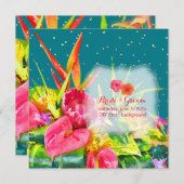 PixDezines熱帯の花/フェイク金ゴールド散布 招待状 (正面/裏面)