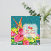 PixDezines熱帯の花/フェイク金ゴールド散布 招待状 (スタンド正面)