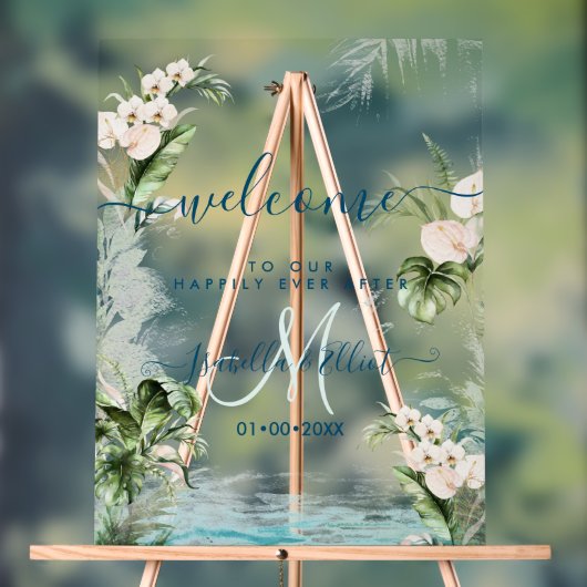 PixDezines熱帯ジャングルの葉 アクリルサイン (ニュートラル)