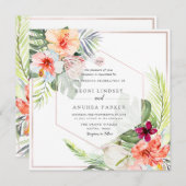 PixDezines熱帯パラダイスフラワーリーフ 招待状 (正面/裏面)