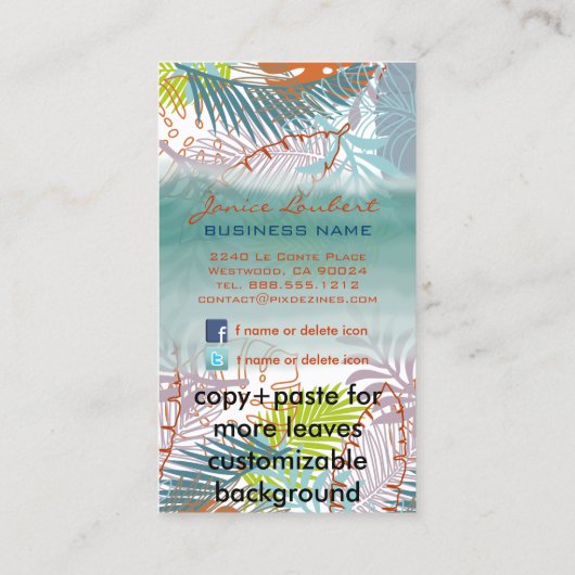 PixDezines熱帯雨林離れ/トロピカル/DIYカラー 名刺 (裏面)