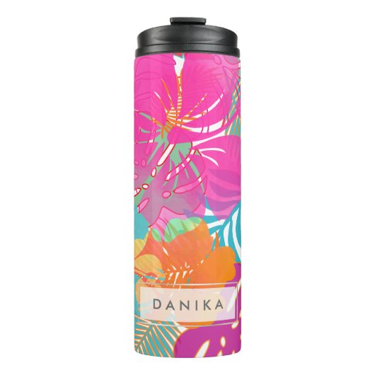 PixDezines熱帯雨林/ハイビスカス/オレンジ/黄/青 タンブラー (正面)