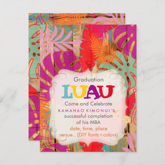 PixDezines熱帯雨林/卒業式/ルアウ(ハワイ式宴会)/DIYevent 案内ポストカード (正面/裏面)