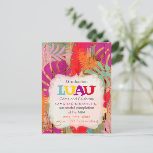 PixDezines熱帯雨林/卒業式/ルアウ（ハワイ式宴会）/DIYevent 案内ポストカード (スタンド正面)